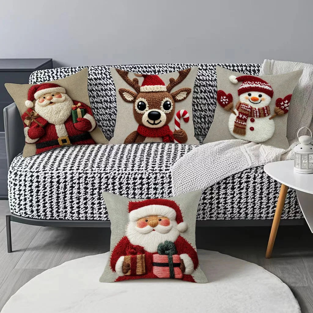 Festive Santa & Friends Cushion Cover